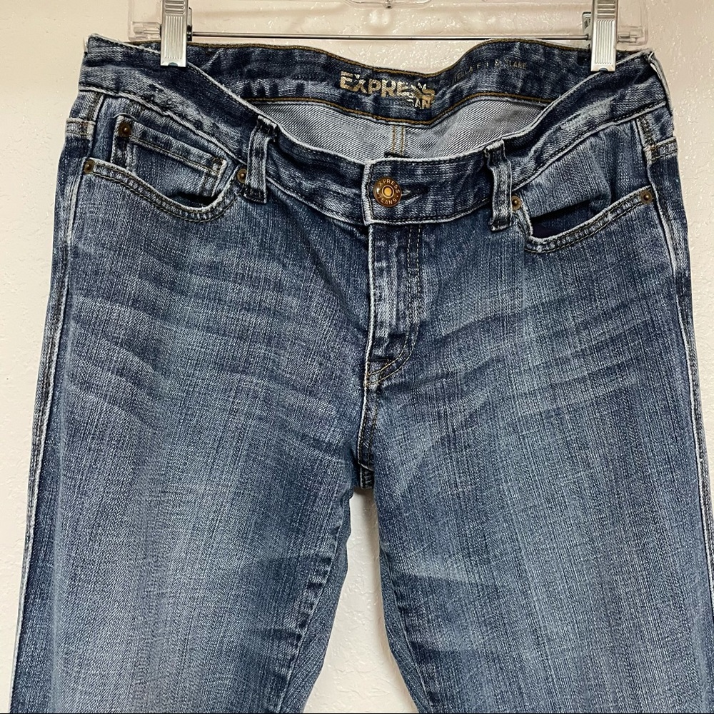 Express Stella fit flare 12 long distressed blue